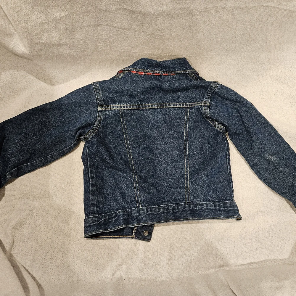 Vintage OshKosh B'gosh Blue Denim Jacket with Red Plaid Lining